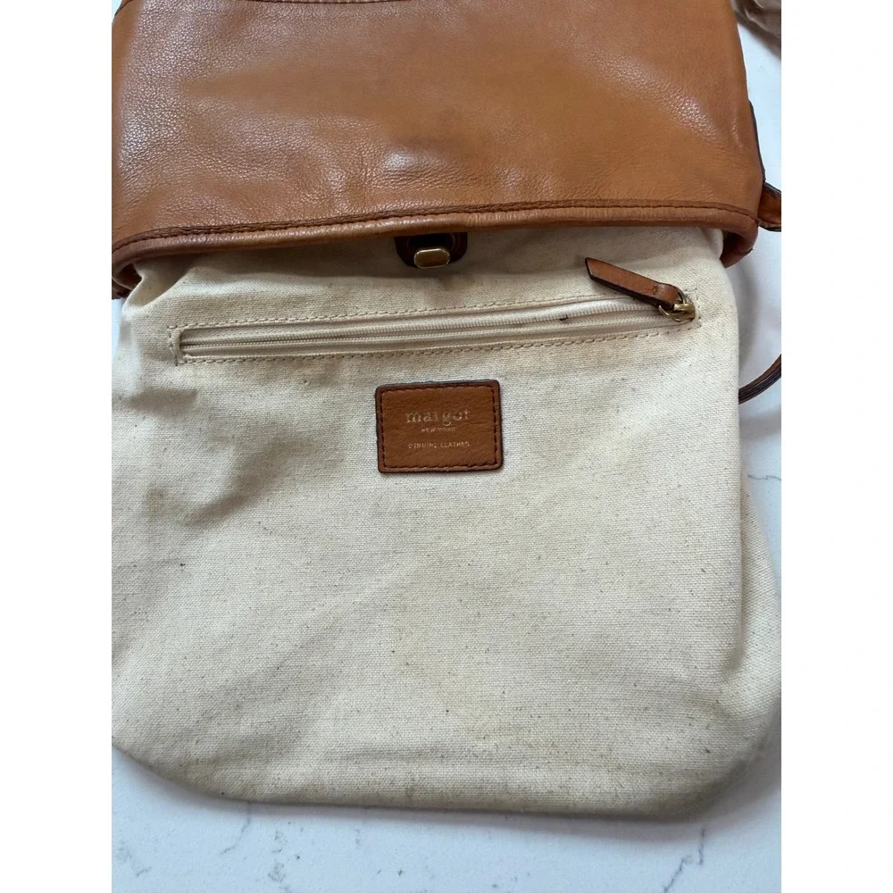 Margot New York Cognac Brown Leather Crossbody Bag Turn Lock Small Messenger